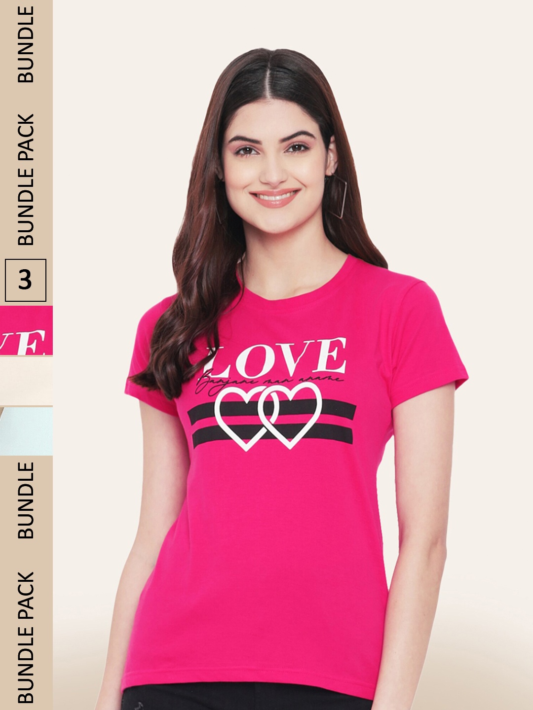 

BAESD Pack Of 3 Typography Printed Cotton T-shirts, Pink