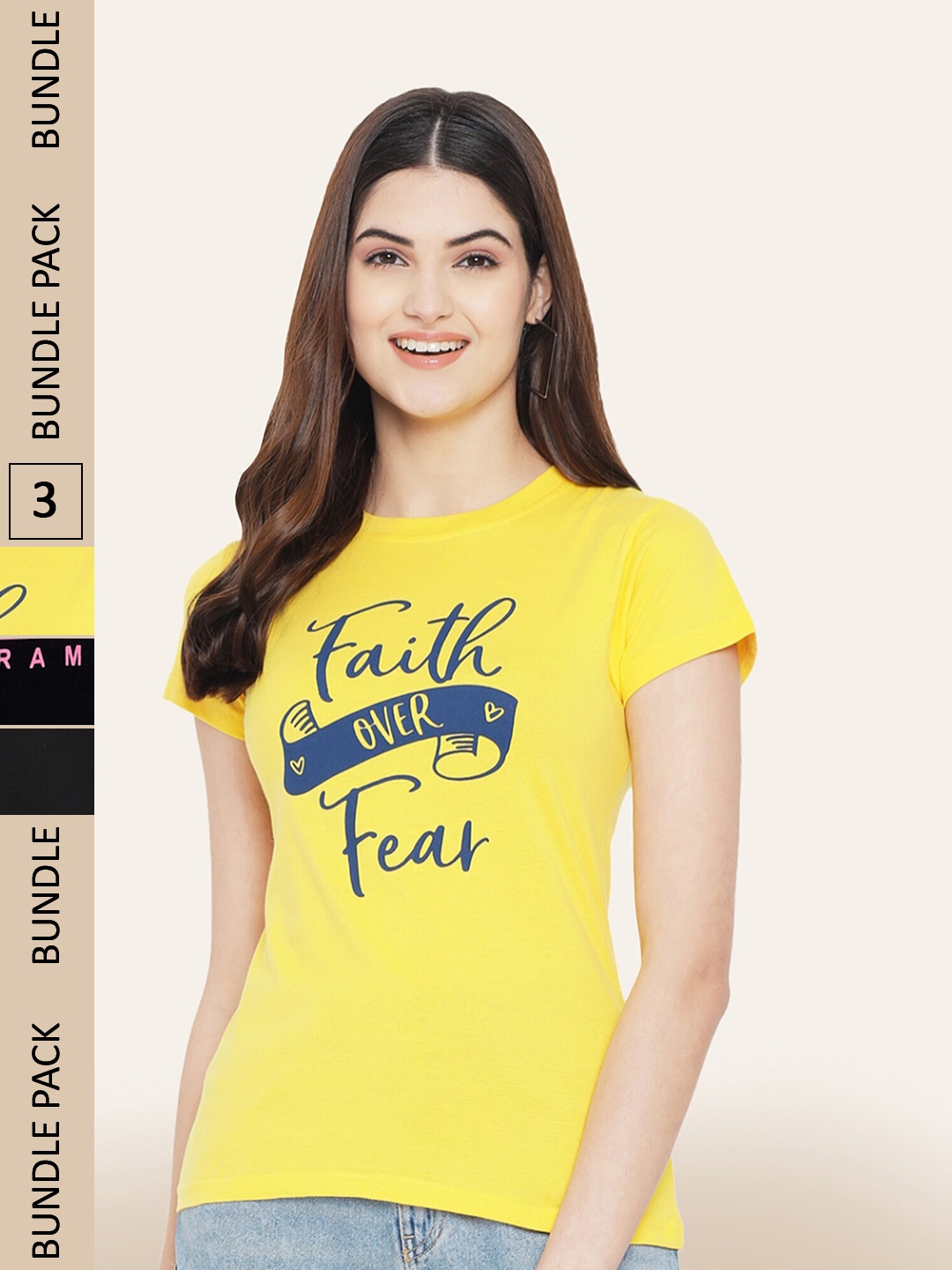 

BAESD Pack of 3 Typography Printed Cotton T-shirt, Yellow