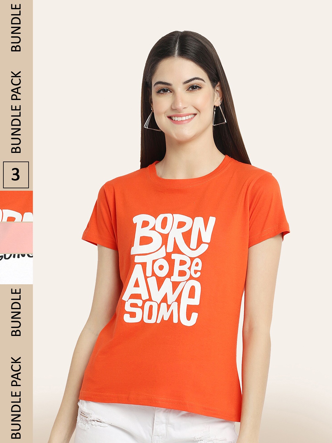 

BAESD Pack Of 3 Typography Printed Cotton T-shirt, Orange