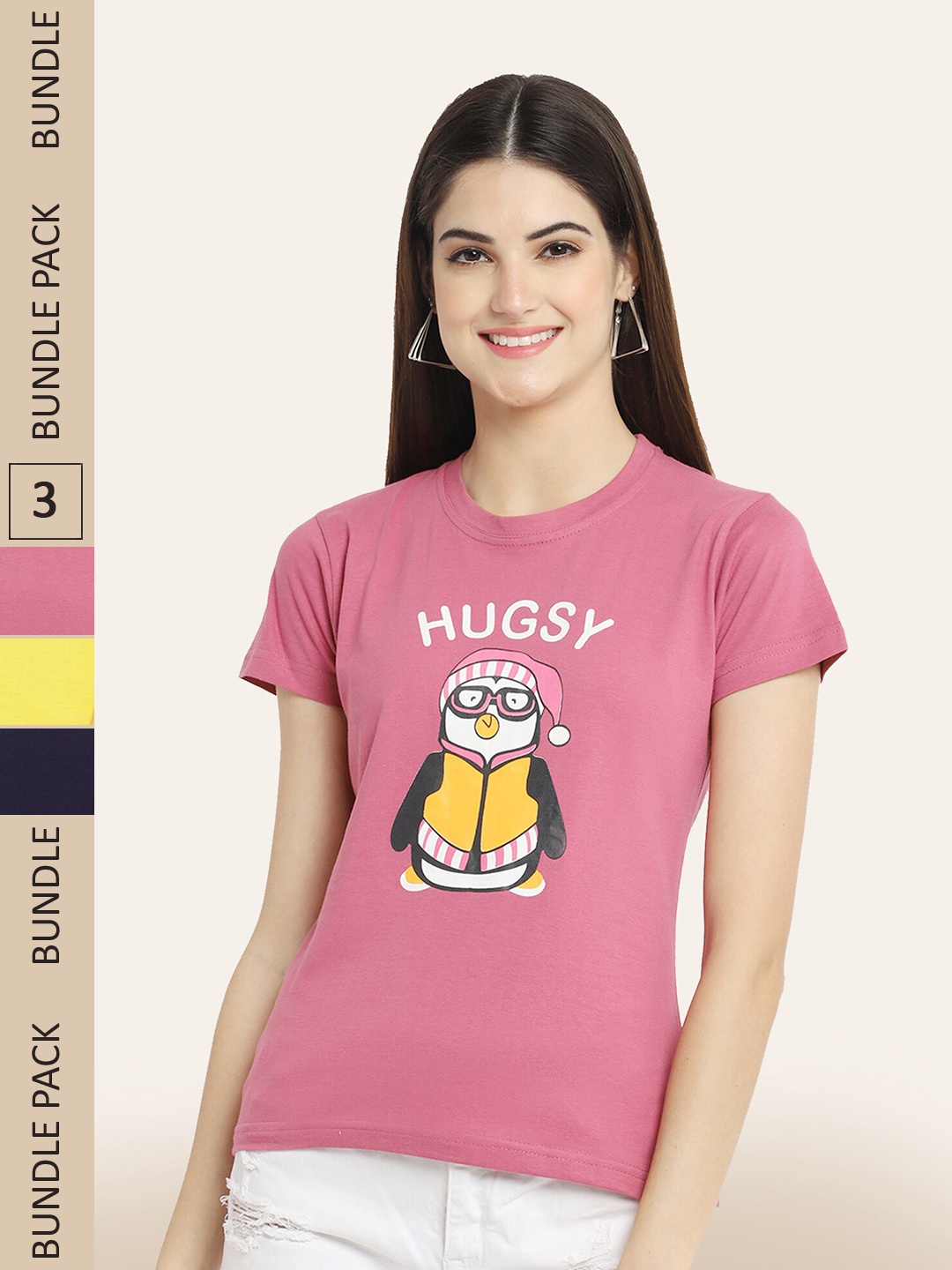 

BAESD Pack Of 3 Graphic Printed Cotton T-shirt, Pink
