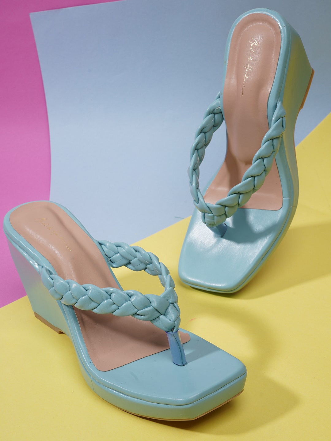 

Mast & Harbour Blue Braided Strap Wedge Heels