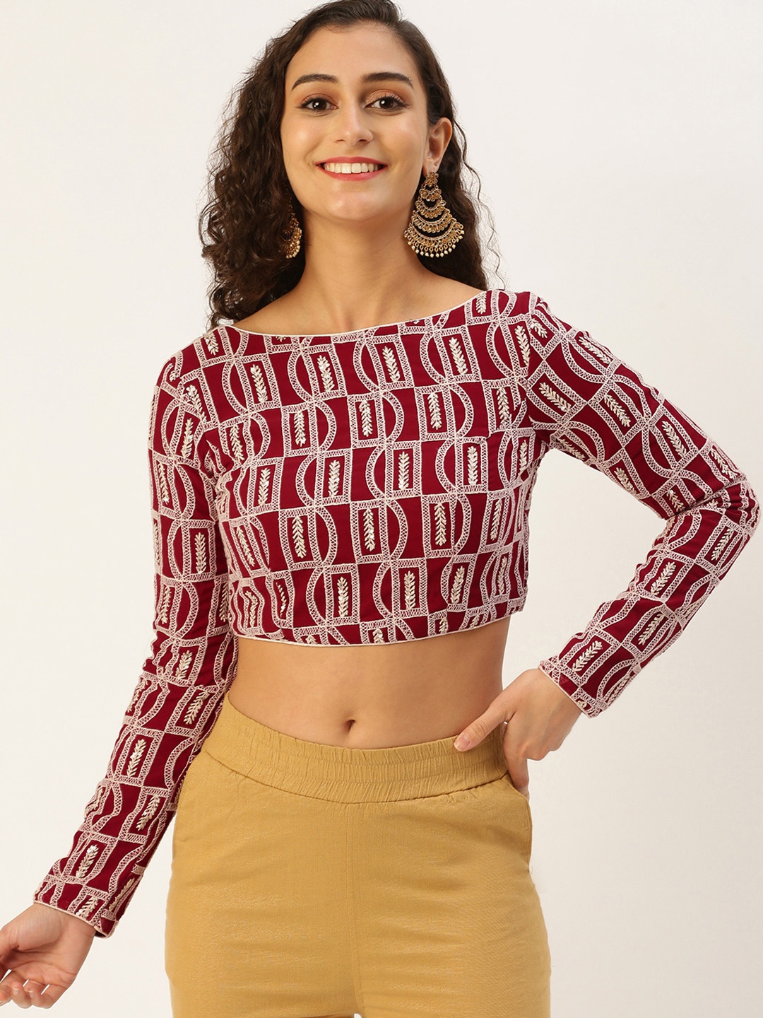 

Ethnovog Women Embroidered Sequinned Saree Blouse, Maroon