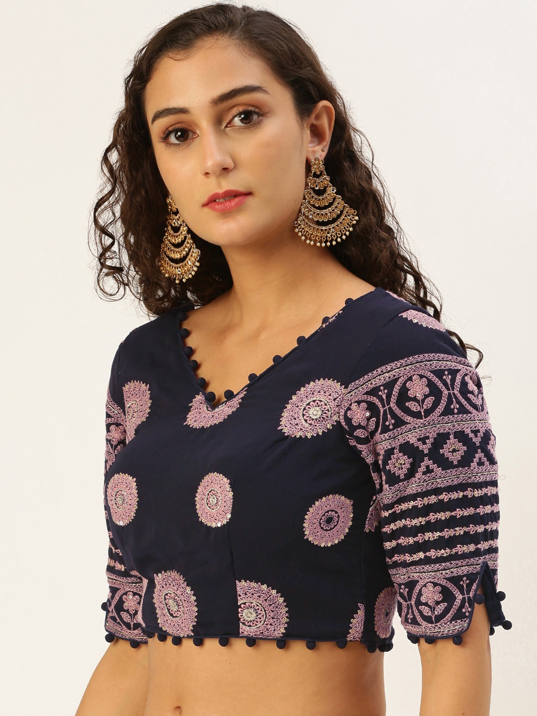 

Ethnovog Women Embroidered Sequinned Saree Blouse, Navy blue