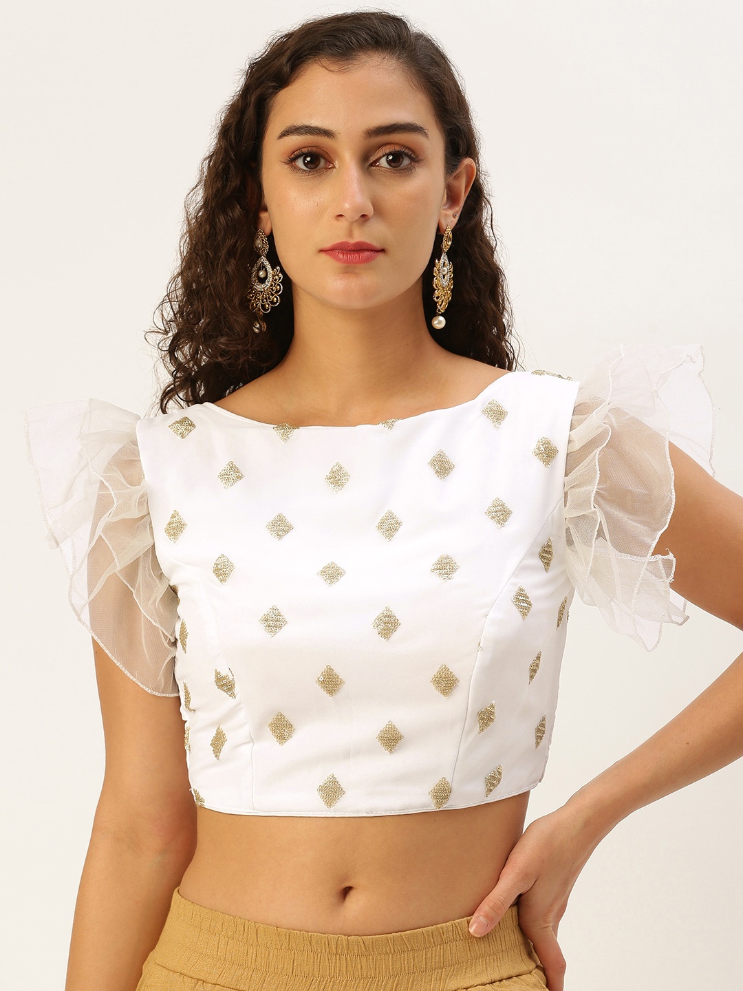 

Ethnovog Women Embroidered Sequinned Saree Blouse, White