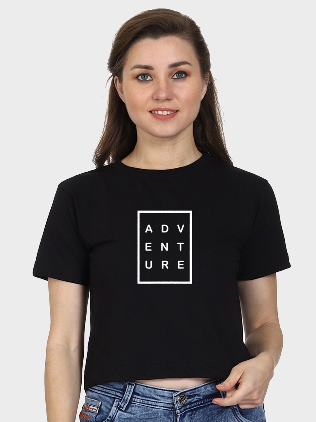 

T-SHIRT TRUCK Typography Printed Cotton Crop T-shirt, Black