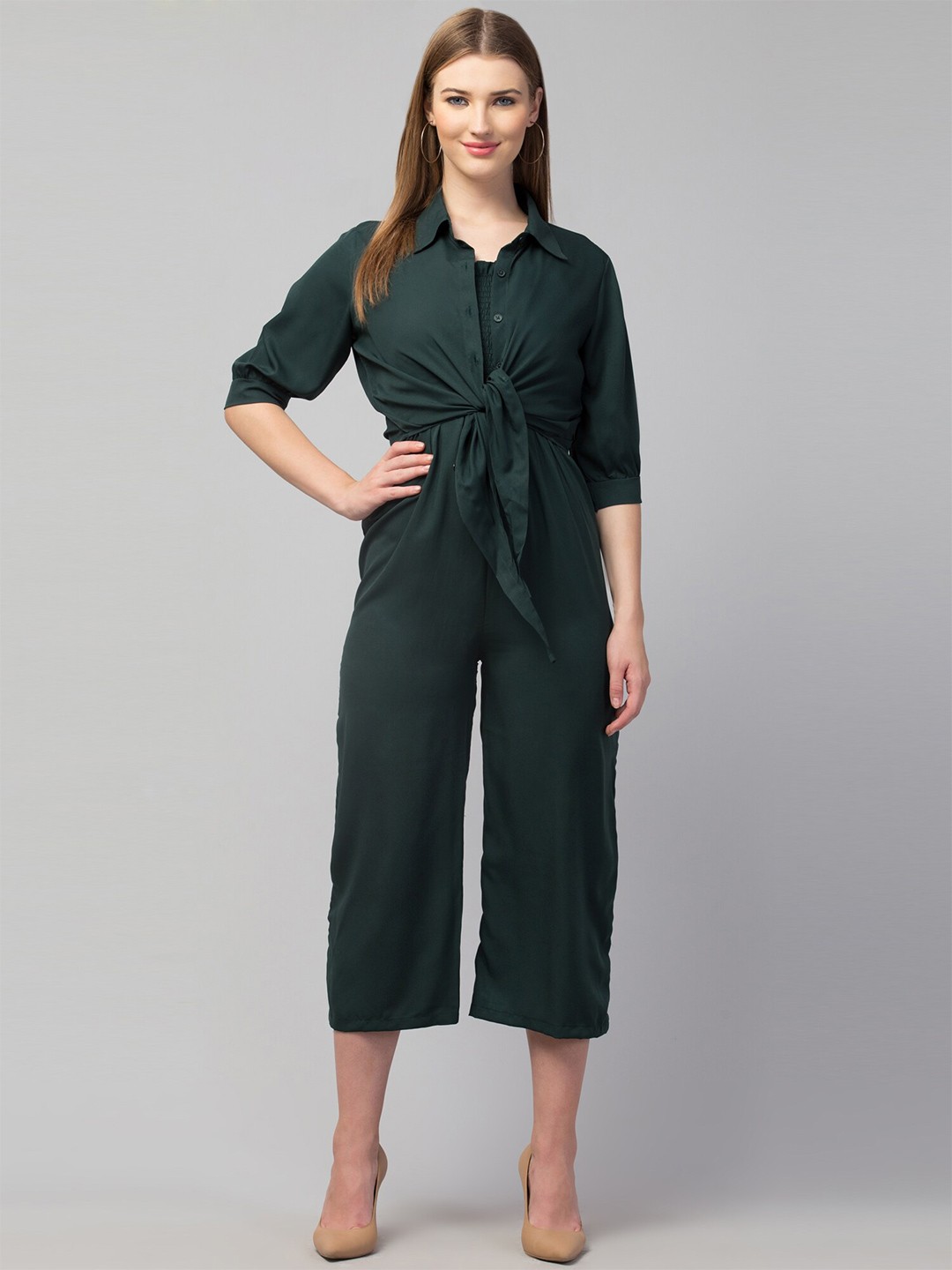 

GLITO Shoulder Straps Basic Jumpsuit Comes With Shirt, Green