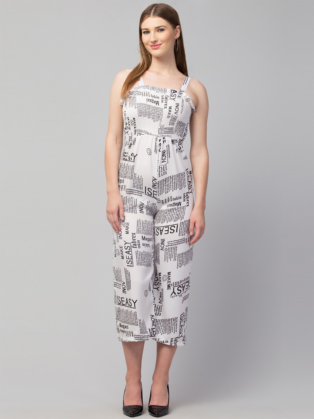 

GLITO White & Black Printed Basic Jumpsuit
