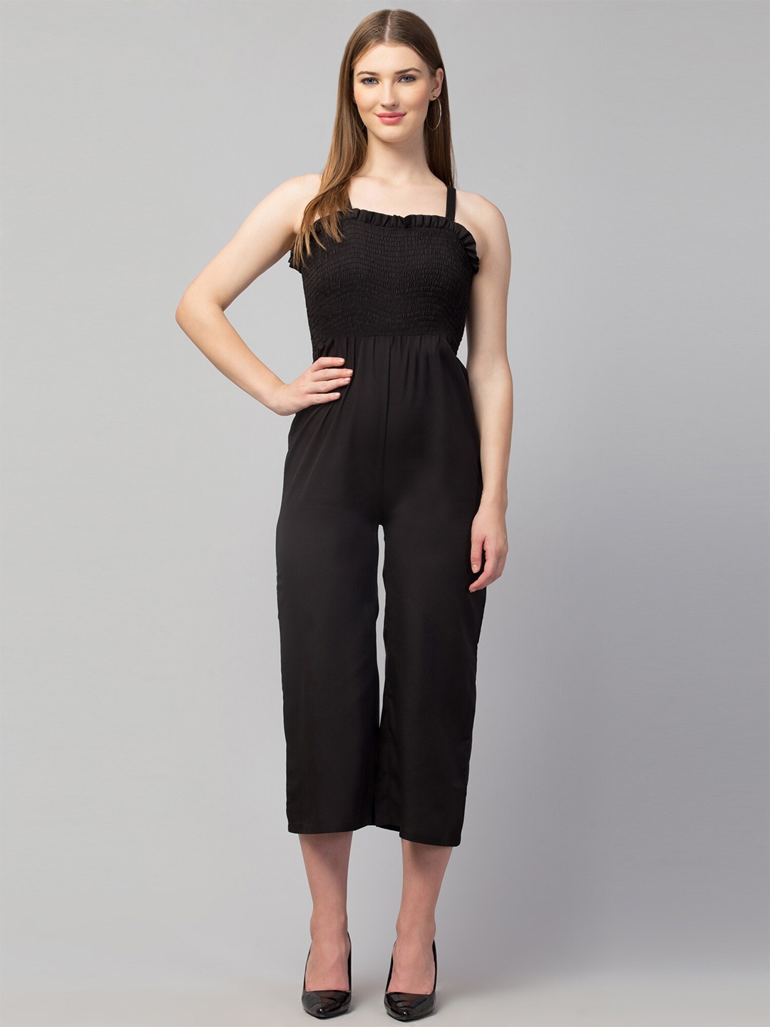 

GLITO Shoulder Straps Basic Jumpsuit Comes With Shirt, Black