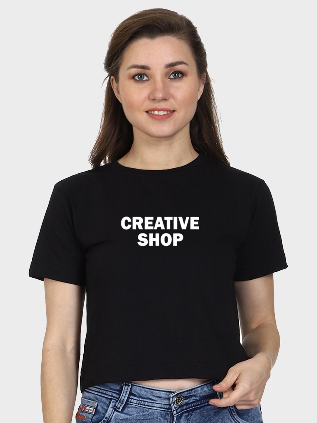 

T-SHIRT TRUCK Typography Printed Crop T-shirt, Black