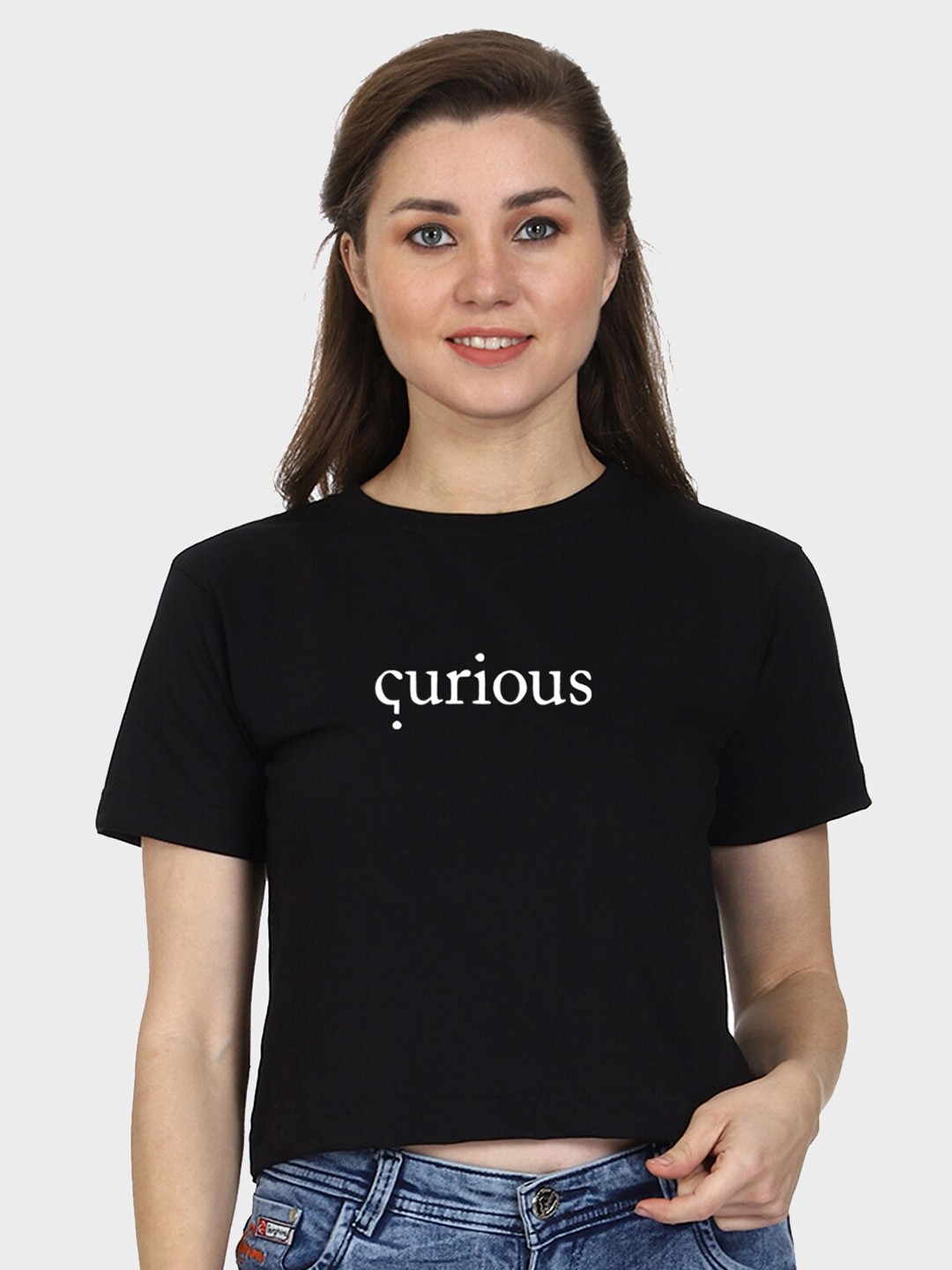

T-SHIRT TRUCK Typography Printed Cotton Crop T-shirt, Black