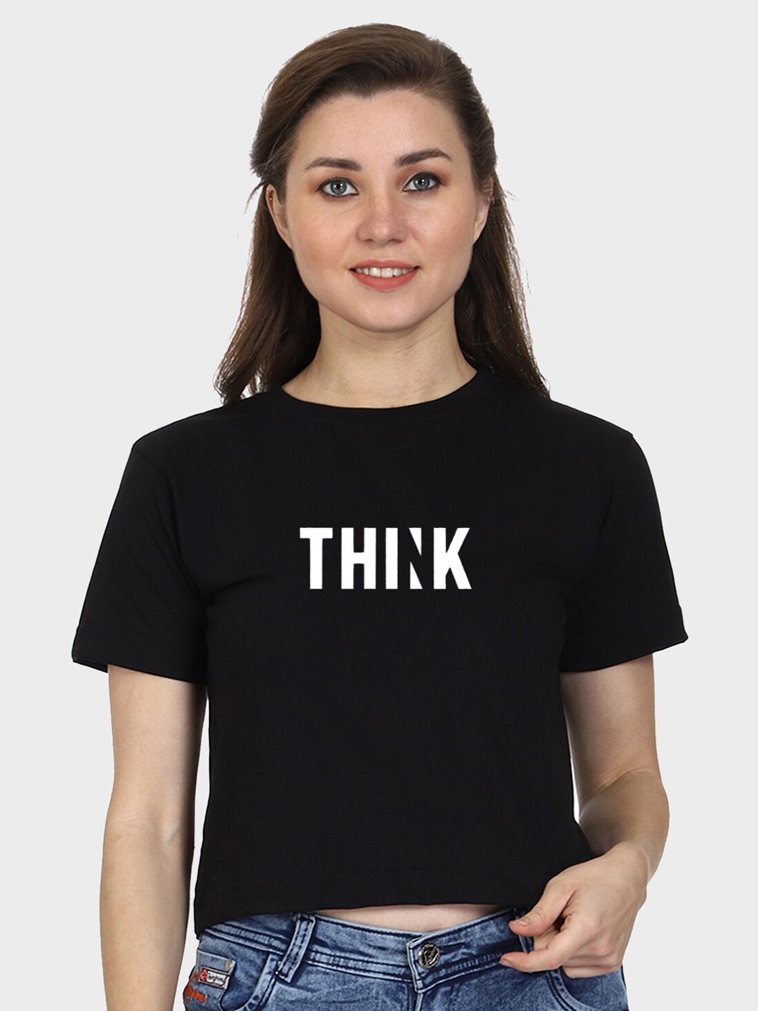 

T-SHIRT TRUCK Typography Printed Cotton Crop T-shirt, Black