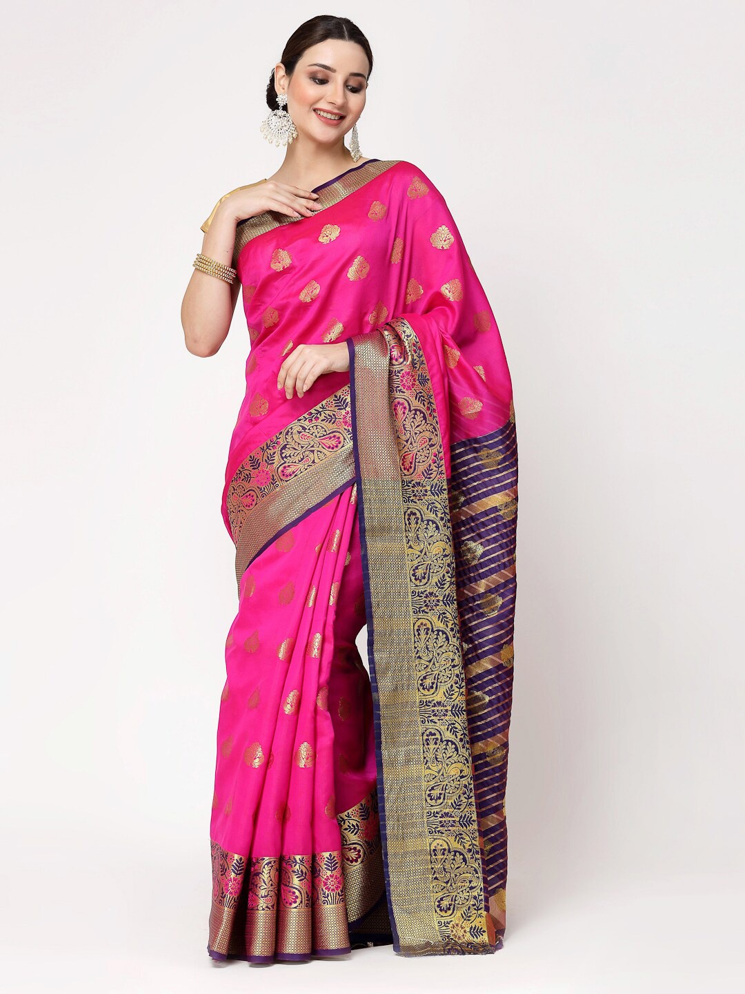 

KALINI Ethnic Woven Design Zari Silk Cotton Banarasi Saree, Purple