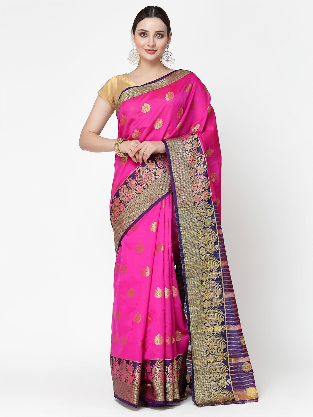 

KALINI Woven Design Zari Silk Cotton Banarasi Saree, Purple