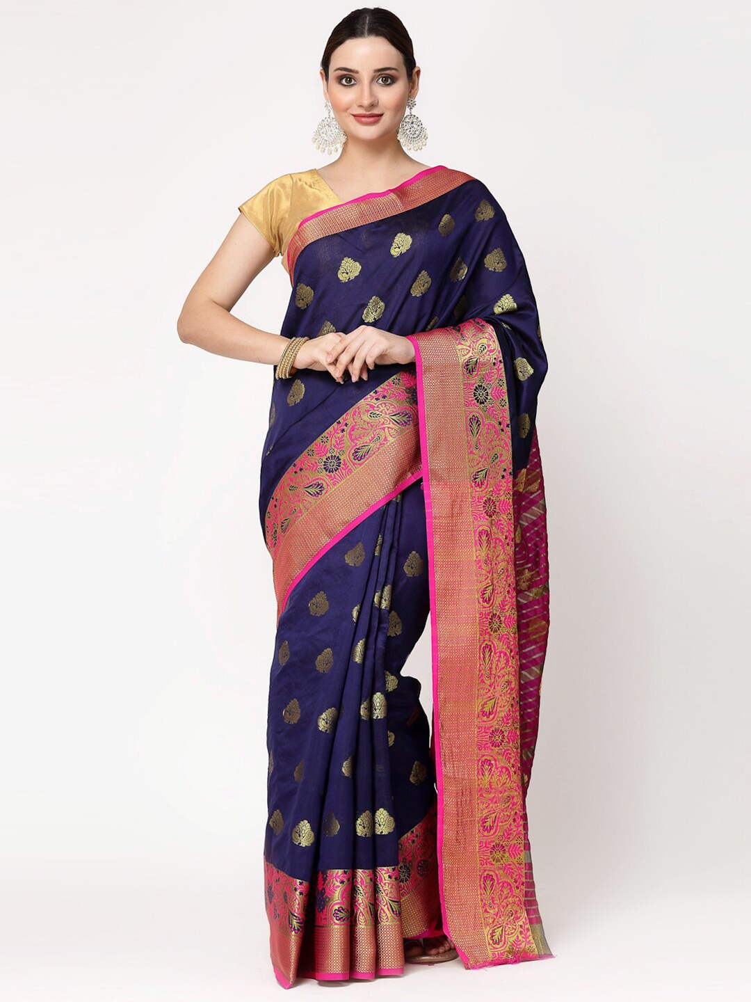 

KALINI Ethnic Motifs Woven Design Zari Banarasi Saree, Blue