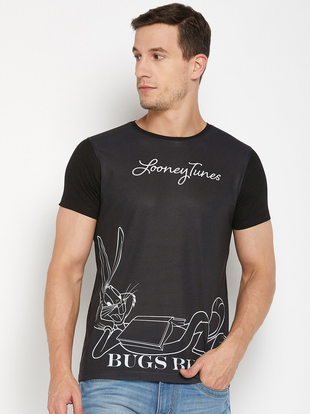 

Wear Your Mind Bugs Bunny Graphic Printed Cotton T-Shirt, Black