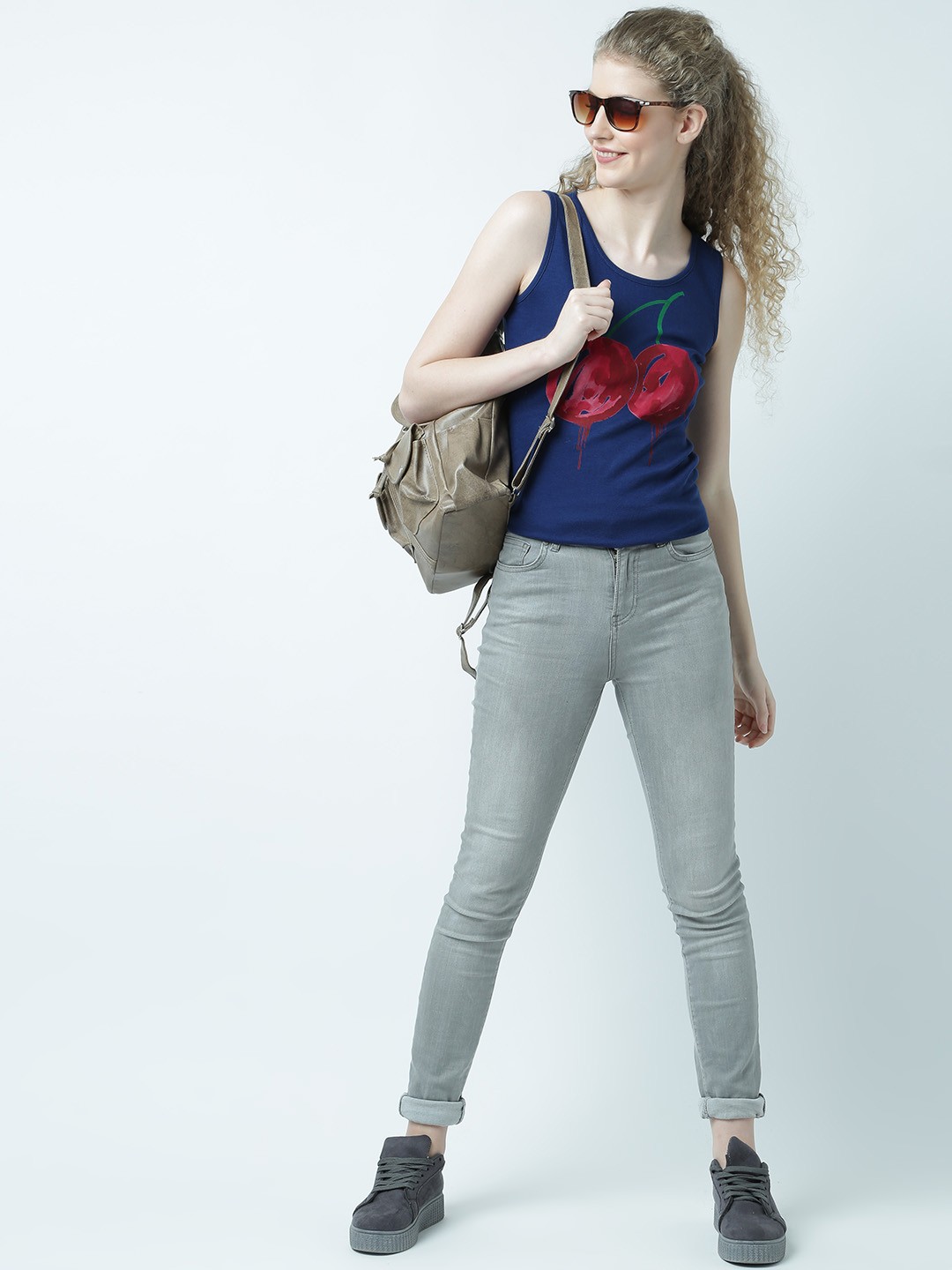 

Huetrap Women Navy Blue Printed Tank Top
