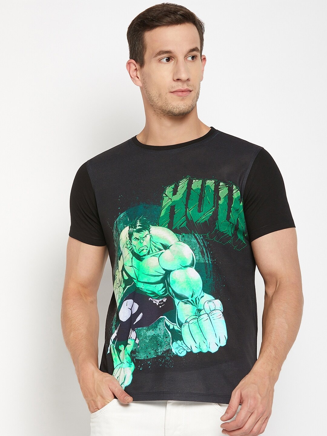 

Wear Your Mind Men Hulk Printed Regular Fit T-shirt, Black