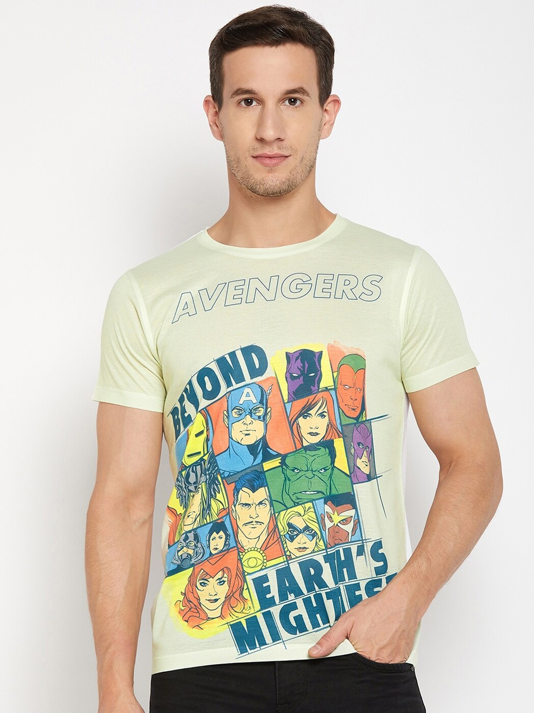 

Wear Your Mind Avengers Printed Round Neck T-shirt, Beige