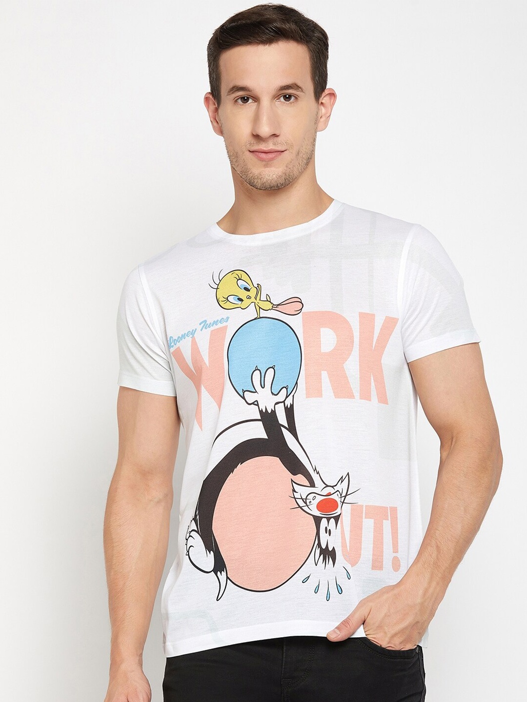 

Wear Your Mind Looney Tunes Printed Round Neck T-shirt, White