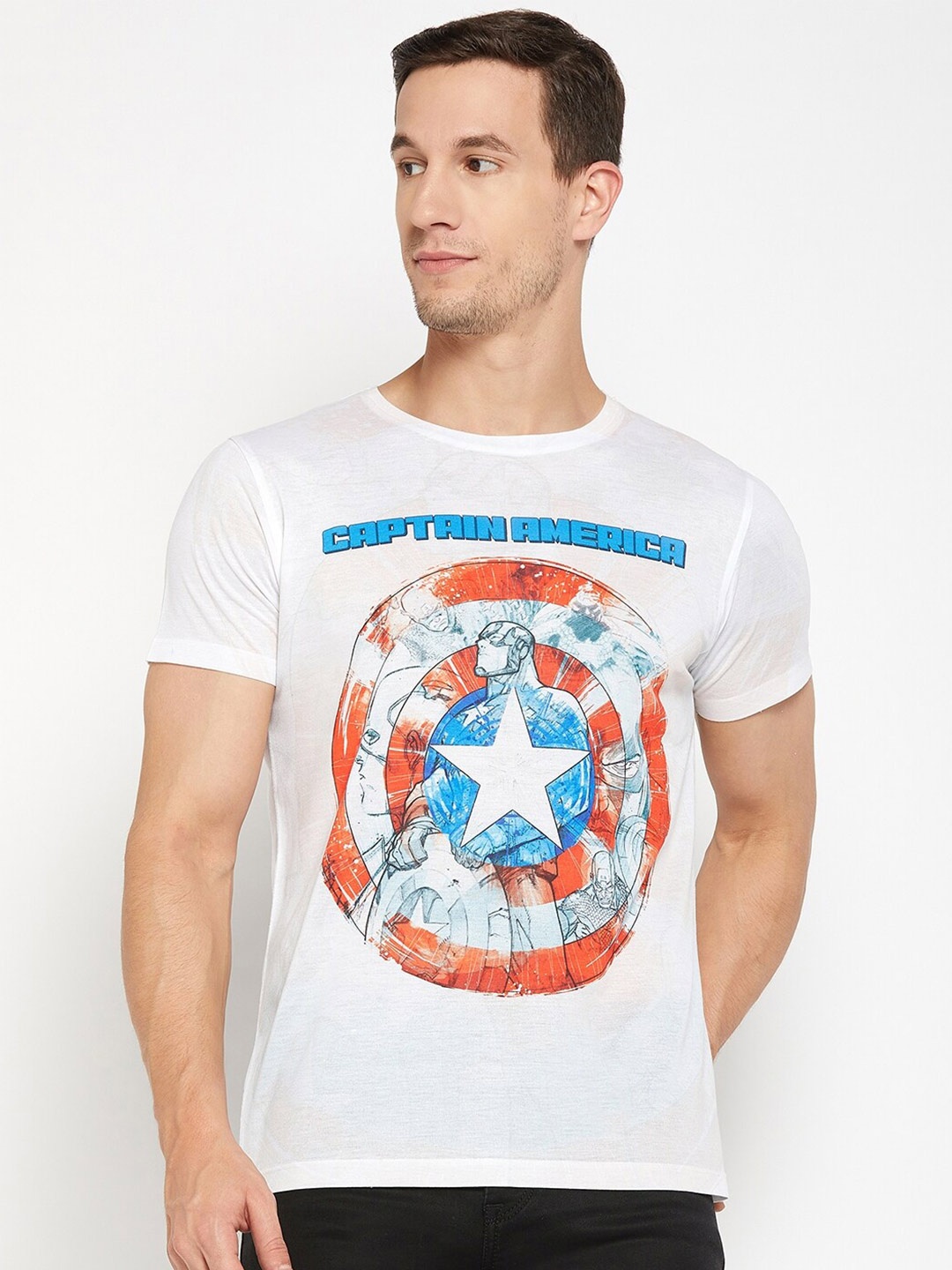 

Wear Your Mind Graphic Captain America Printed Round Neck T-Shirt, White