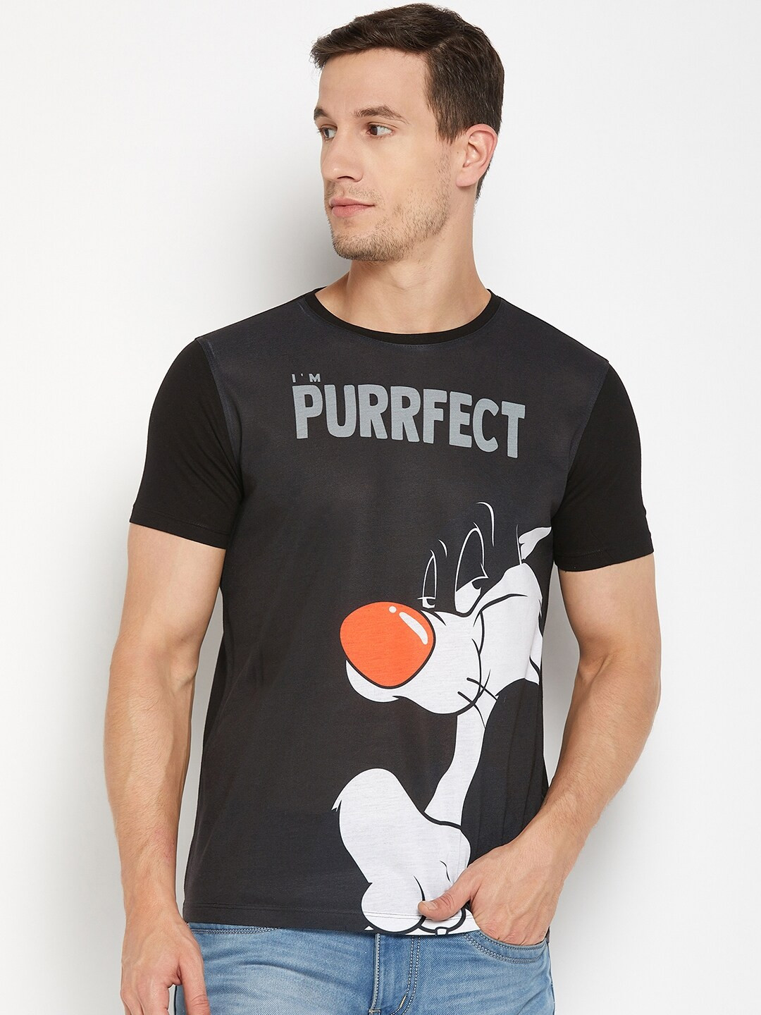 

Wear Your Mind Sylvester Graphic Printed Cotton T-Shirt, Black