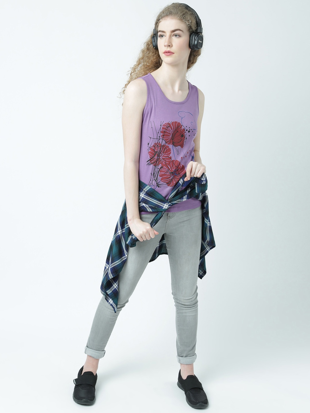 

Huetrap Women Lavender Printed Tank Pure Cotton Top