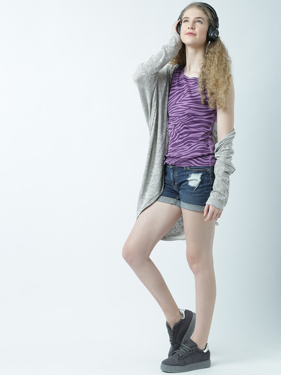 

Huetrap Women Lavender Printed Tank Pure Cotton Top