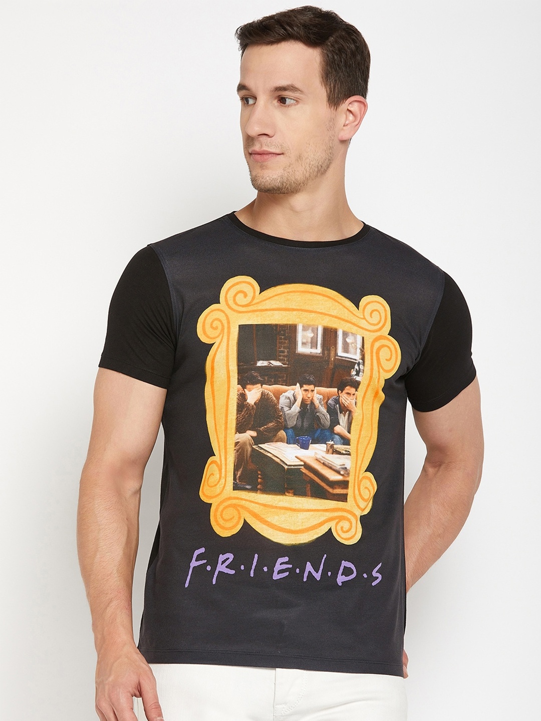 Wear Your Mind Friends Graphic Printed Casual T-shirt, Black