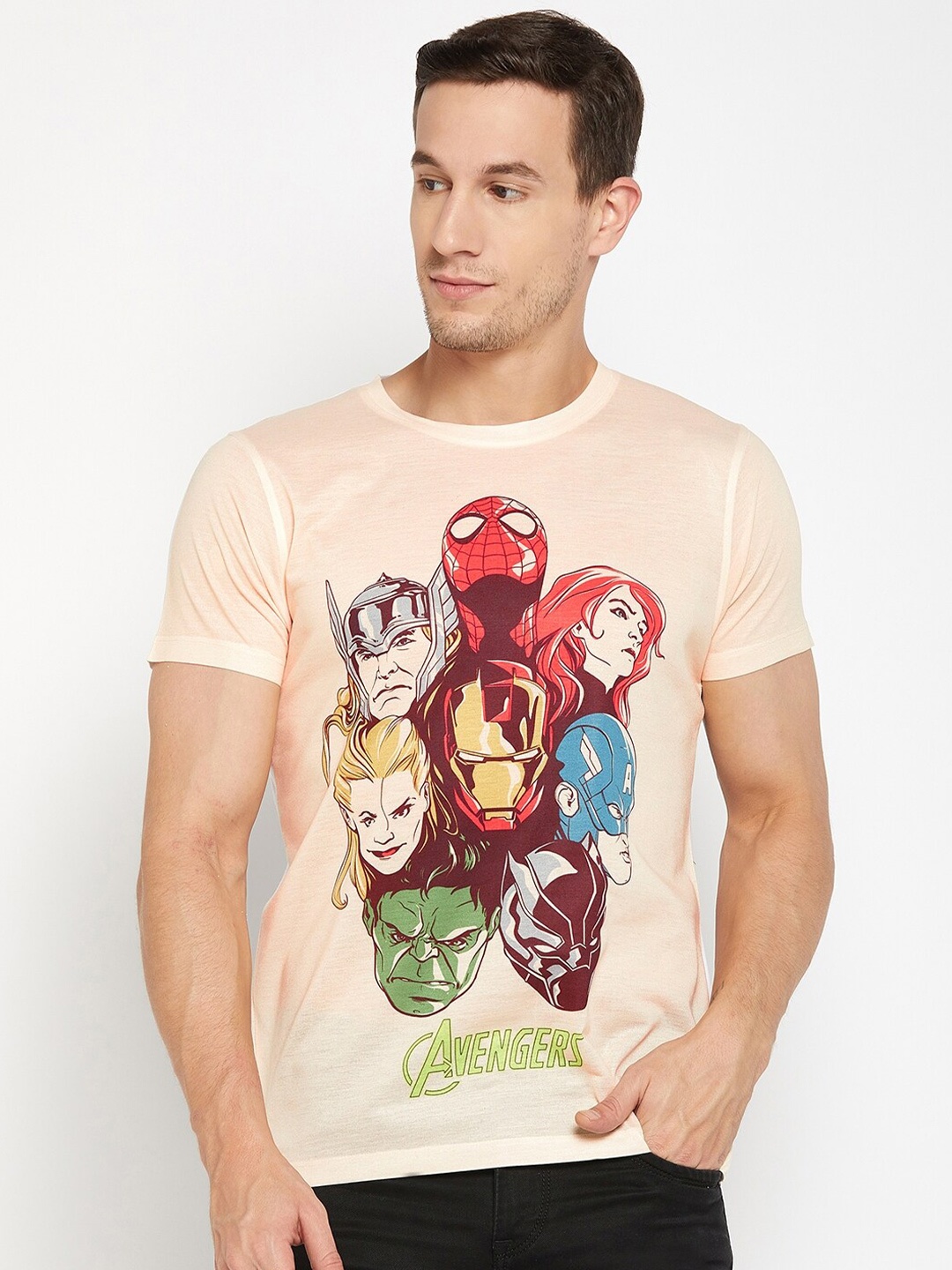 

Wear Your Mind Avengers Printed Round Neck T-shirt, Peach