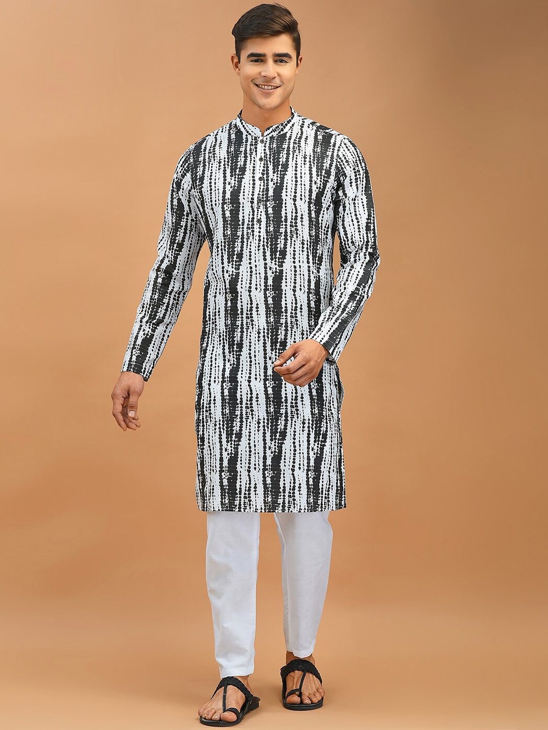 

DEYANN Tie & Dye Pure Cotton Kurta with Pyjamas, White