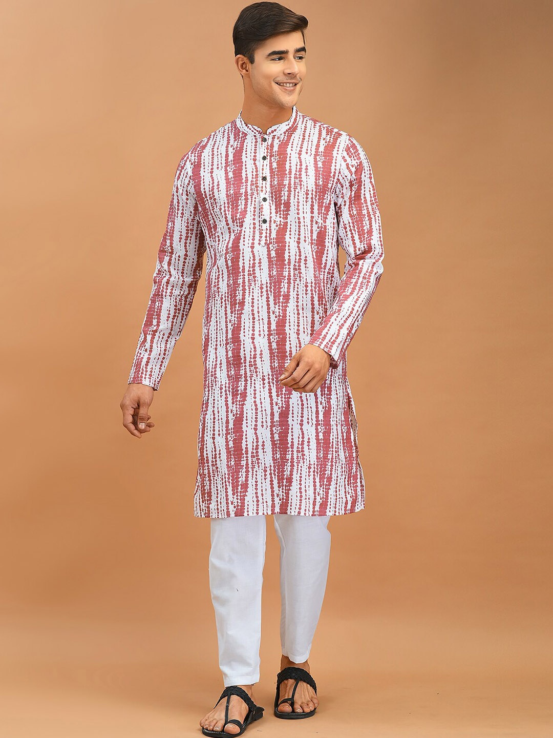 

DEYANN Tie & Dye Regular Pure Cotton Kurta with Pyjamas, White