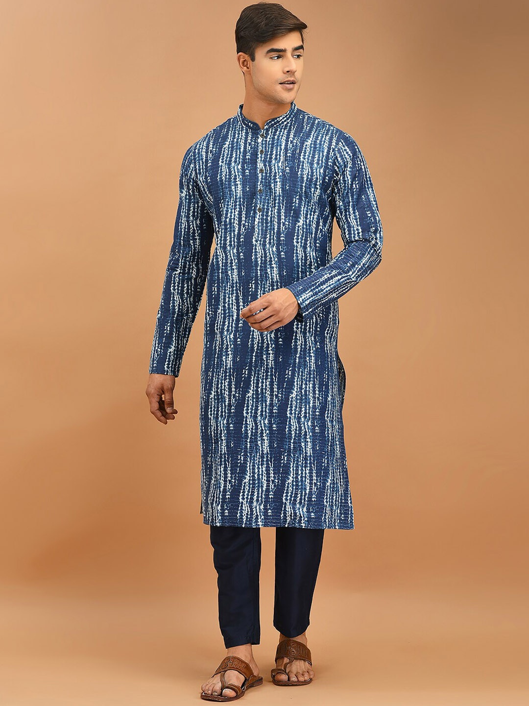 

DEYANN Tie & Dye Regular Kurta with Pyjamas, Navy blue
