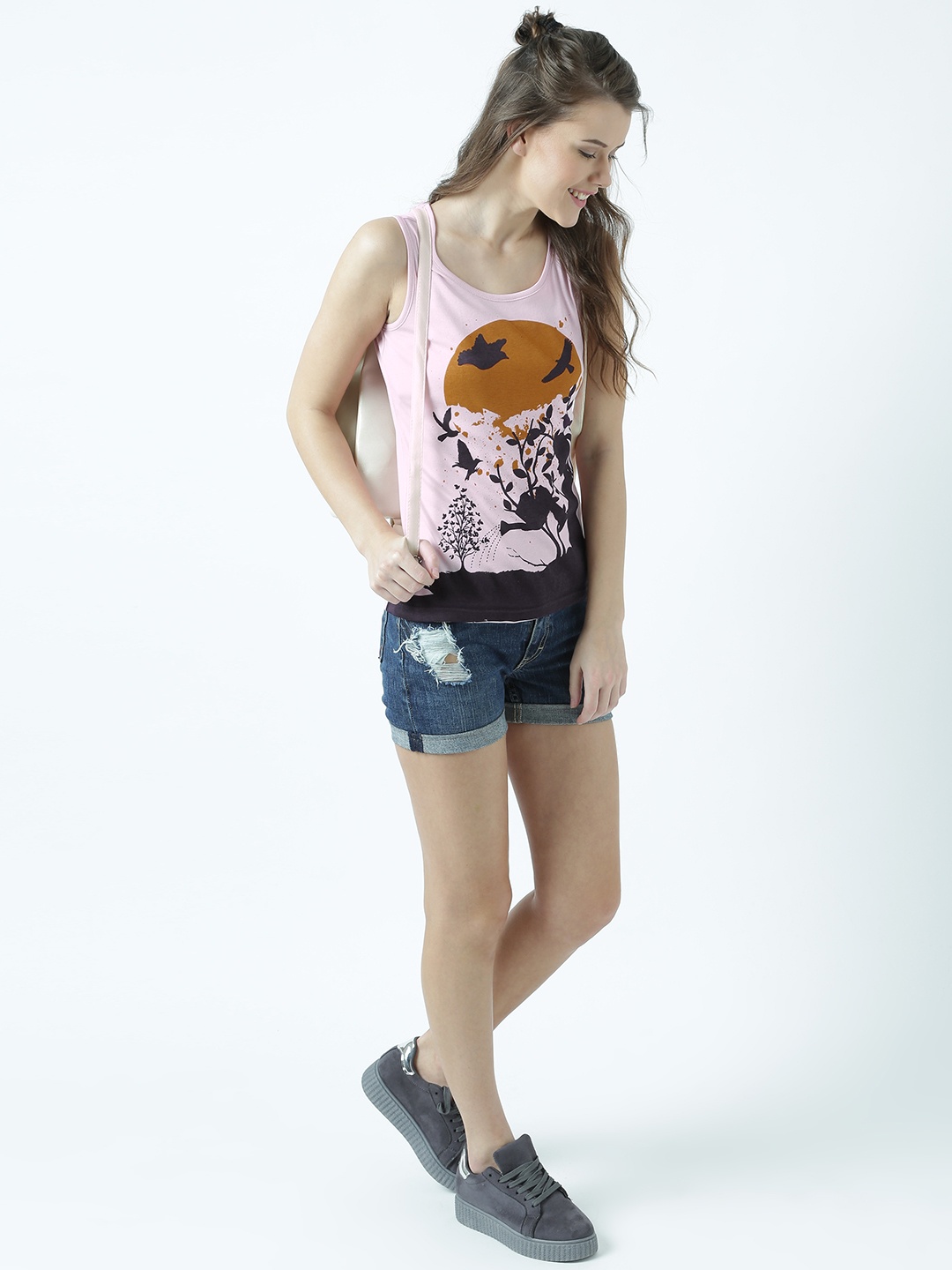 

Huetrap Women Pink Printed Tank Pure Cotton Top