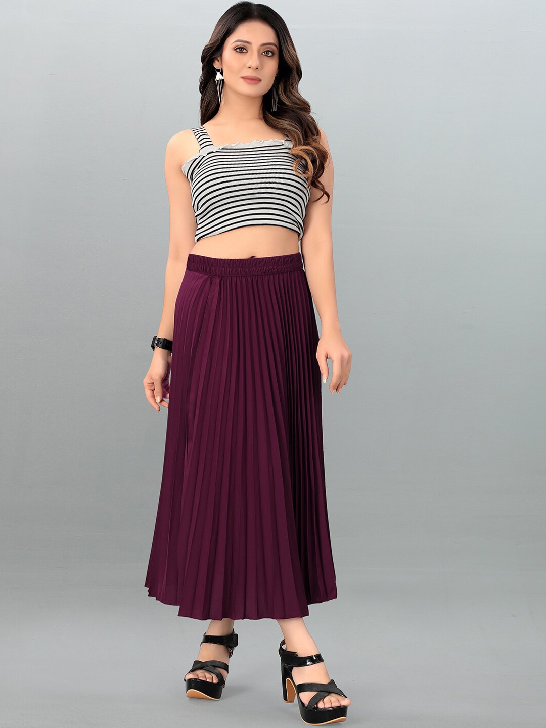 

DEKLOOK Pleated A-Line Midi Skirt, Purple