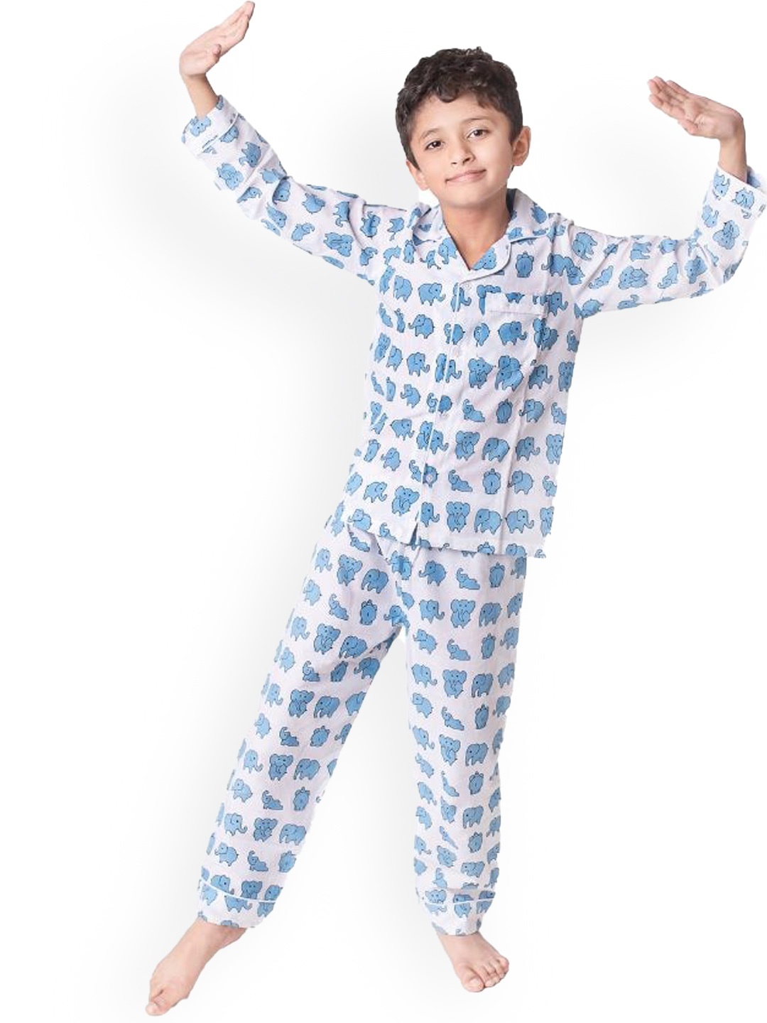 

Klephant Kids Conversational Printed Pure Cotton Night suit, Blue