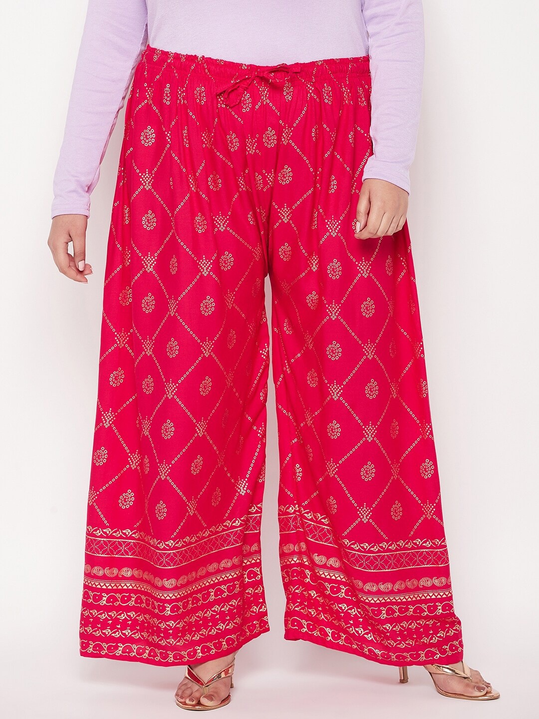 

CLORA CREATION PLUS Women Ethnic Motifs Printed Wide Leg Fit Palazzos, Magenta