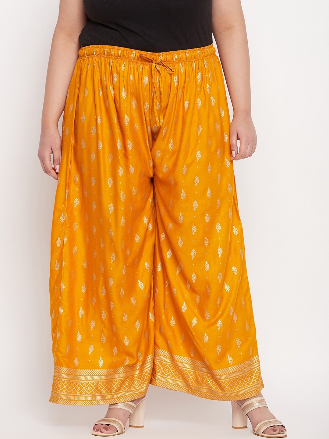

CLORA CREATION PLUS Women Gold-Toned Ethnic Motifs Printed Palazzos, Mustard