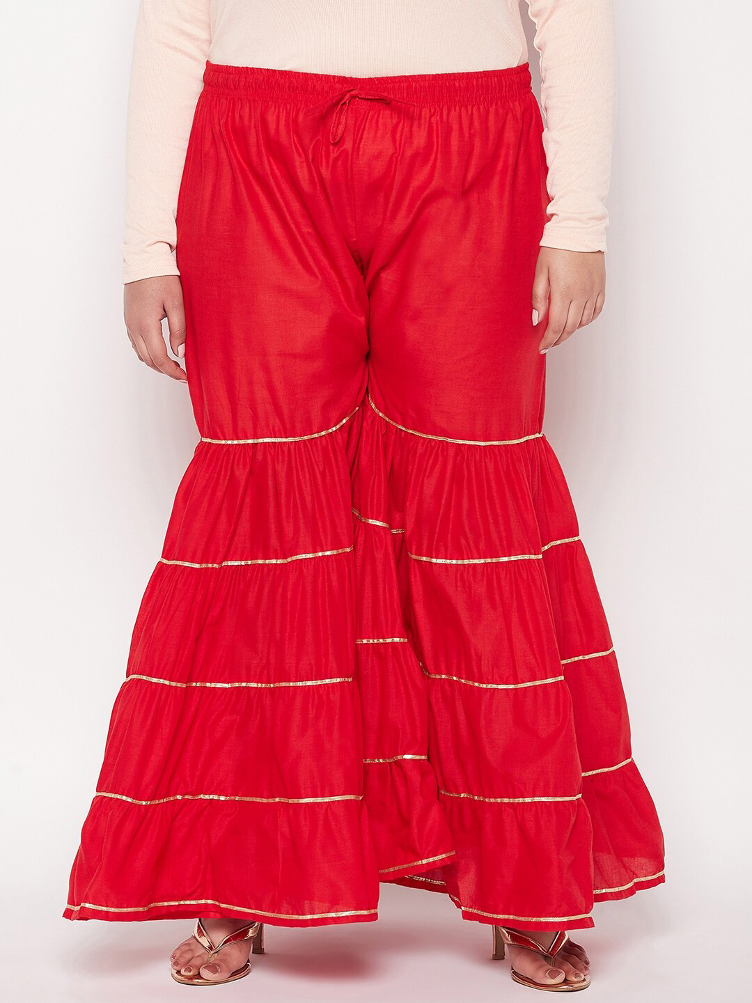 

CLORA CREATION PLUS Women Flared Fit Cotton Ethnic Palazzos, Red