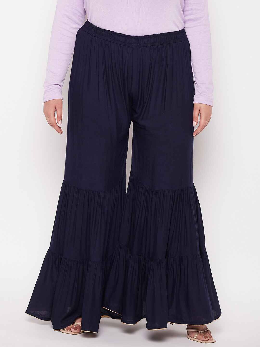 

CLORA CREATION PLUS Women Flared Palazzos, Navy blue
