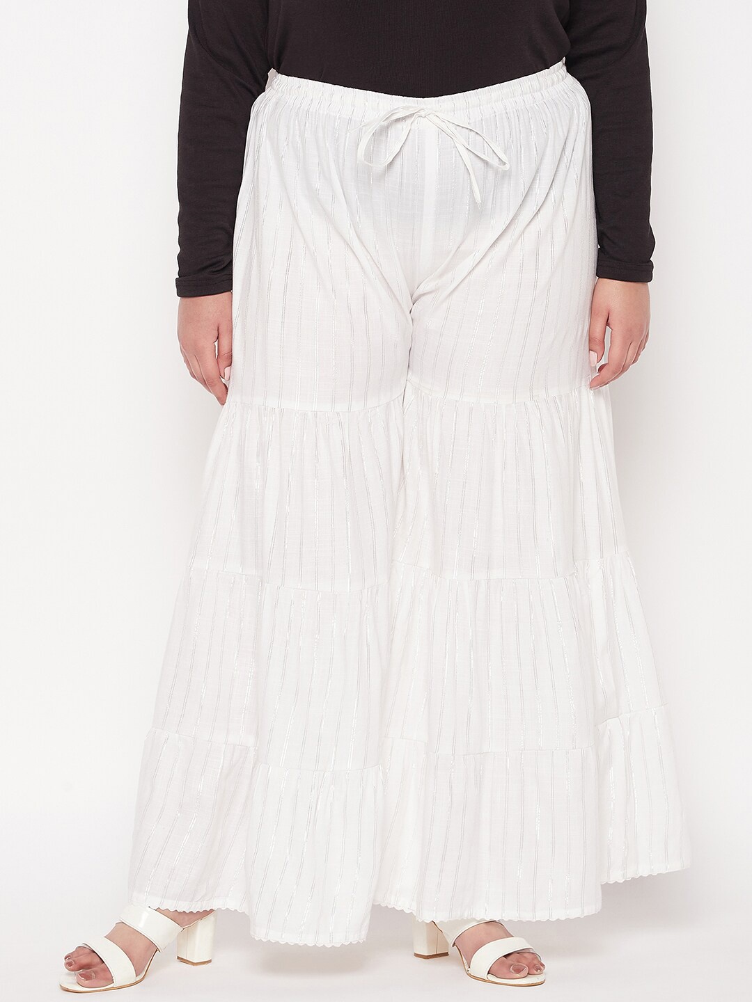 

CLORA CREATION PLUS Women Striped Flared Palazzos, White