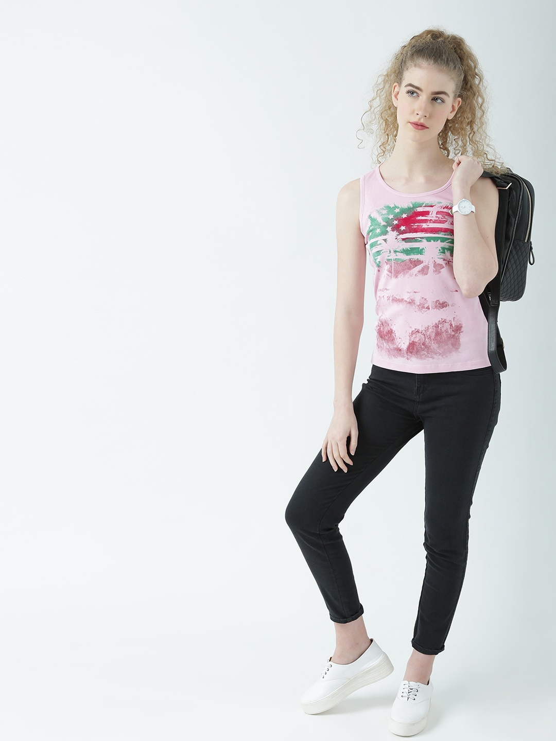 

Huetrap Women Pink Printed Tank Pure Cotton Top