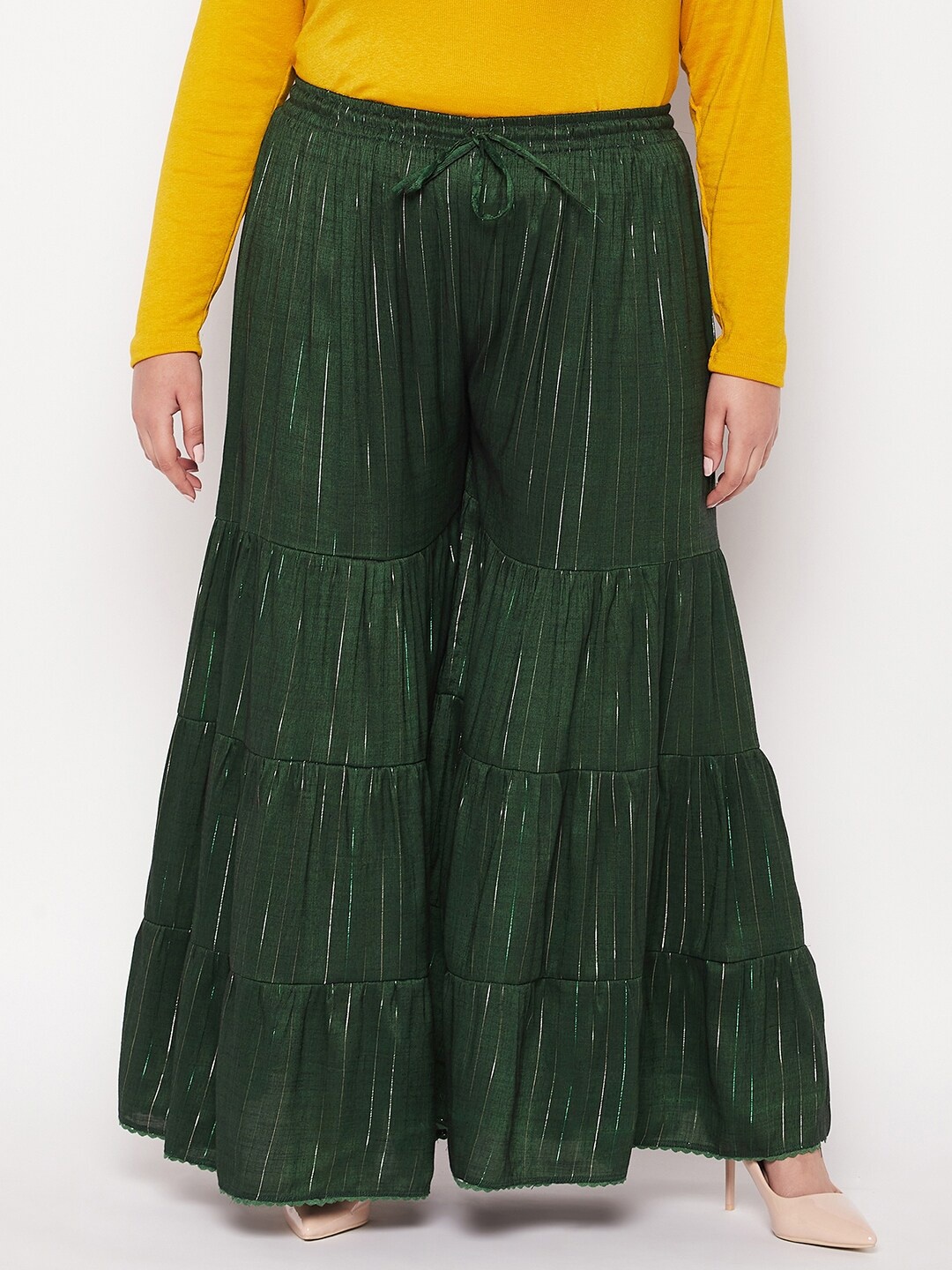 

CLORA CREATION PLUS Women Striped Flared Fit Palazzos, Green