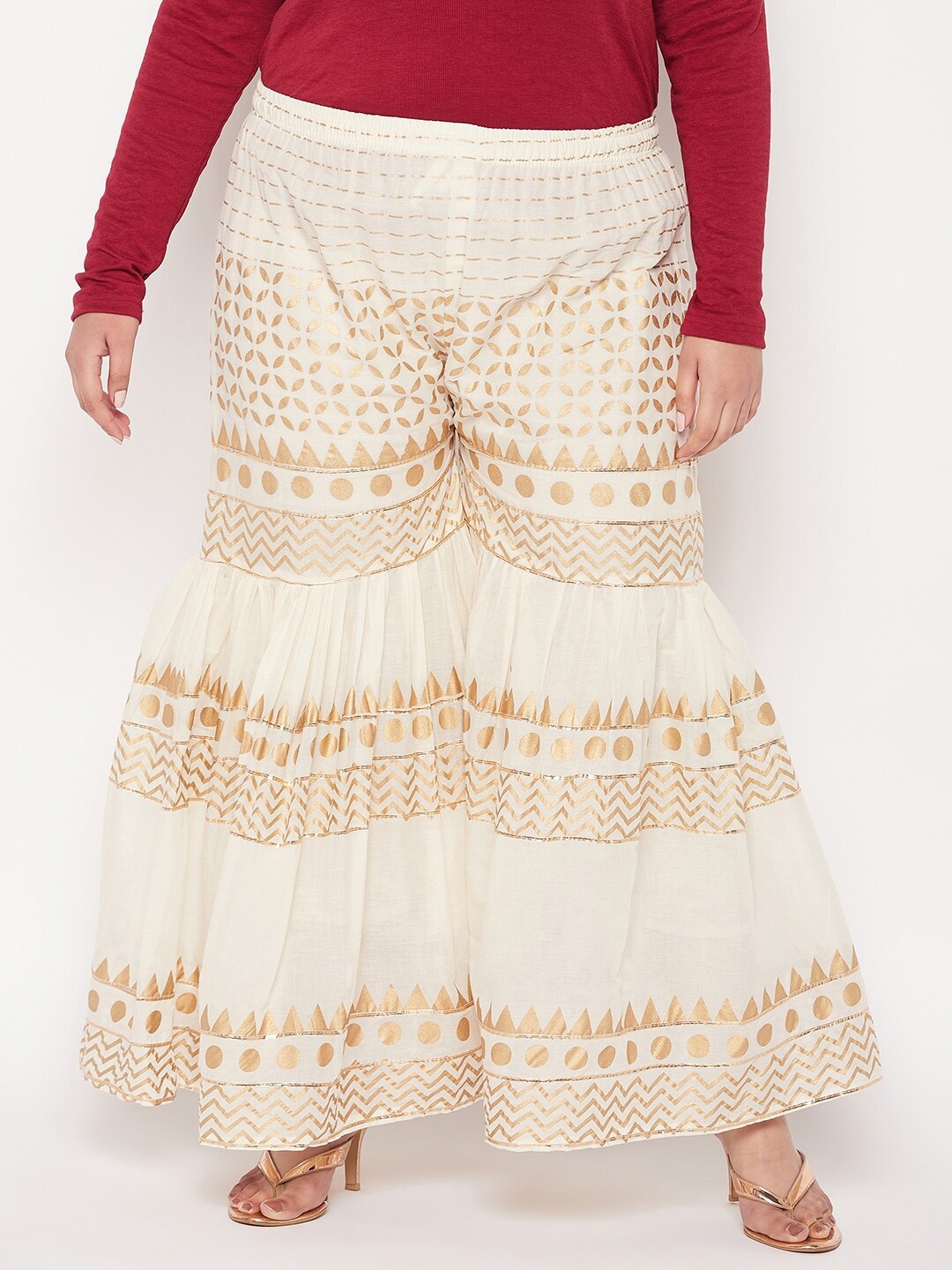 

CLORA CREATION PLUS Women Geometric Printed Flared Palazzos, Off white