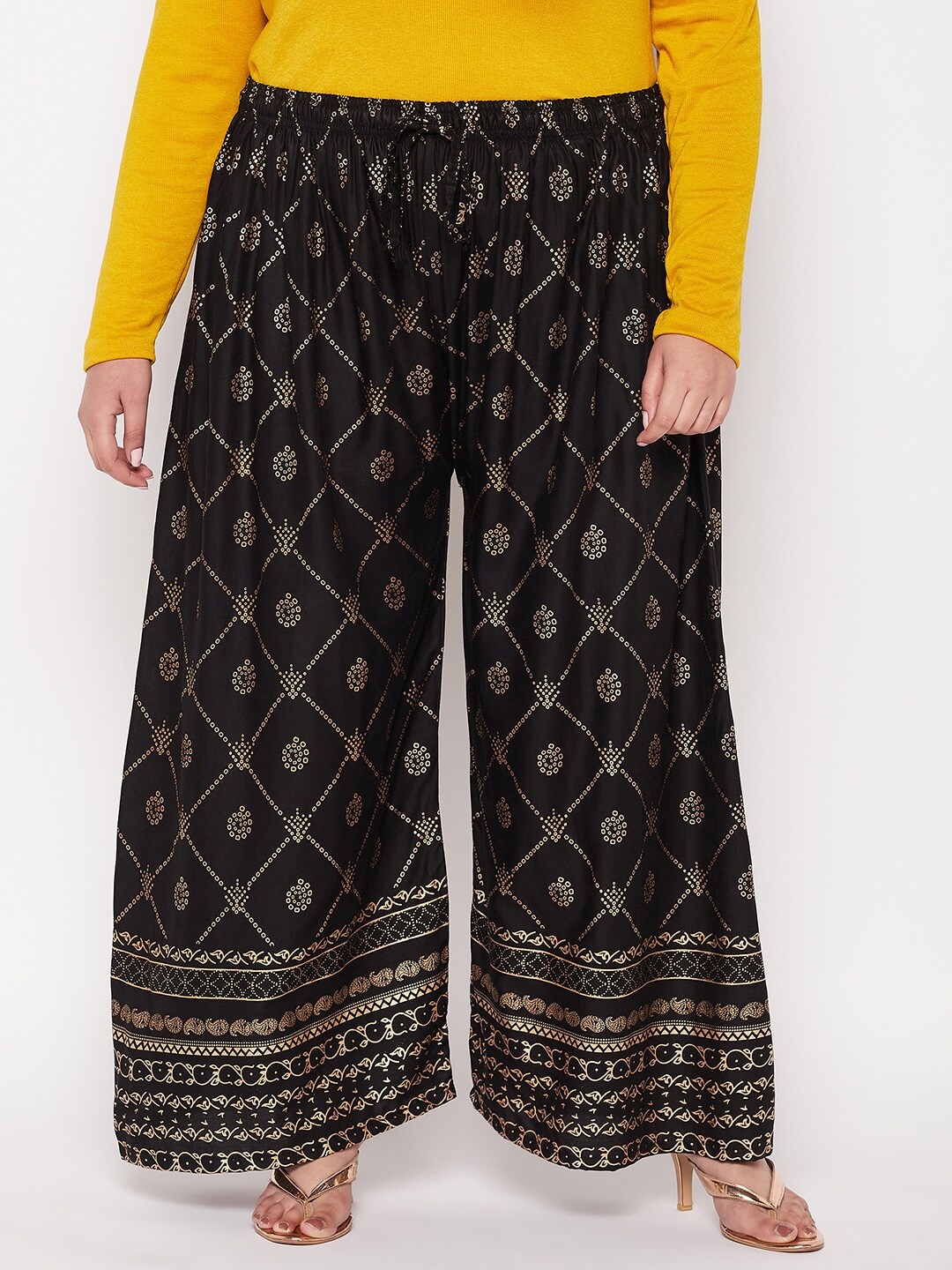 

CLORA CREATION PLUS Women Ethnic Motifs Printed Wide Leg Fit Palazzos, Black