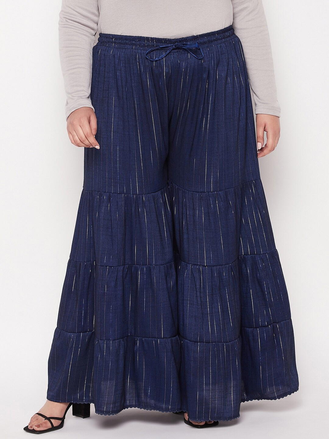 

CLORA CREATION PLUS Women Plus Size Striped Flared Palazzos, Navy blue
