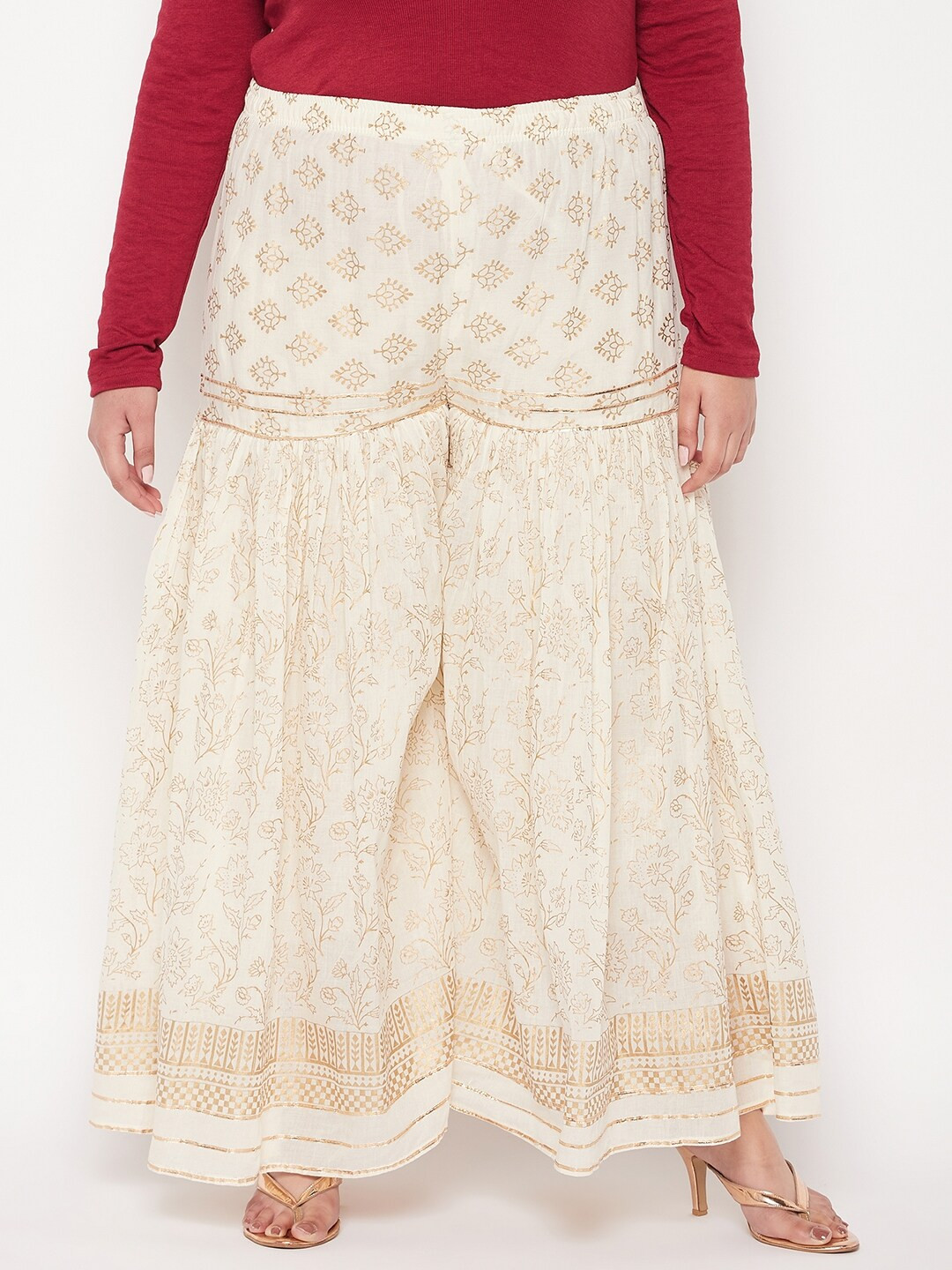

CLORA CREATION PLUS Women Ethnic Motifs Printed Flared Palazzos, Off white