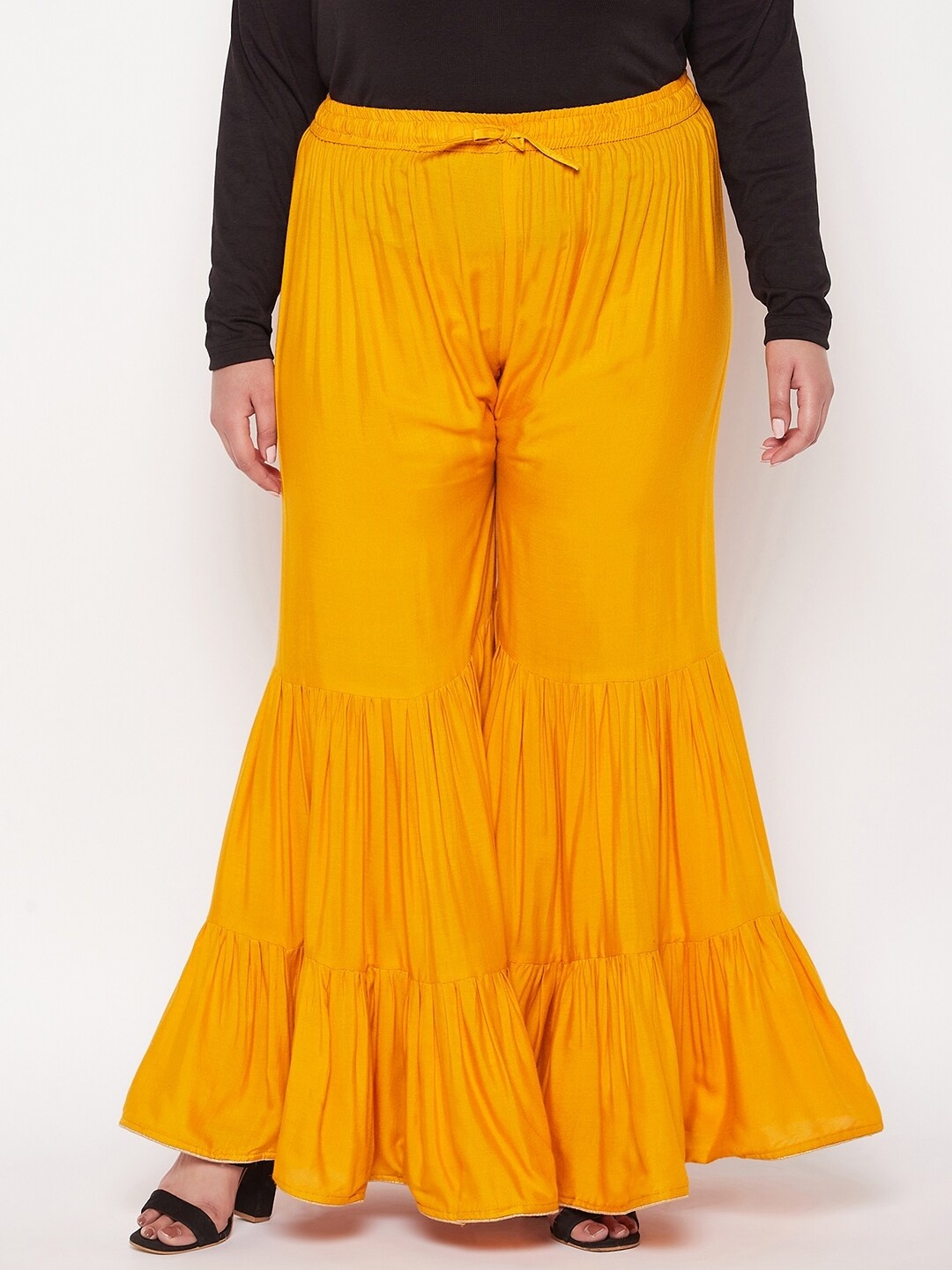 

CLORA CREATION PLUS Women Flared Fit Palazzos, Mustard