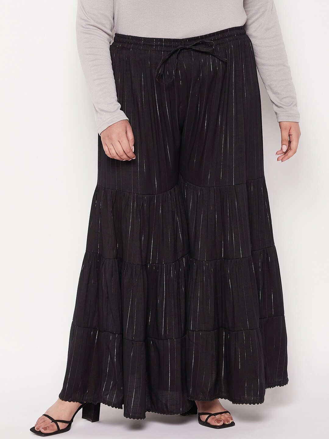 

CLORA CREATION PLUS Women Striped Flared Sharara, Black