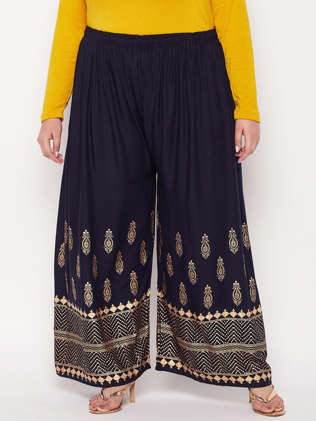 

CLORA CREATION PLUS Women Ethnic Motifs Printed Widr Leg Palazzos, Navy blue