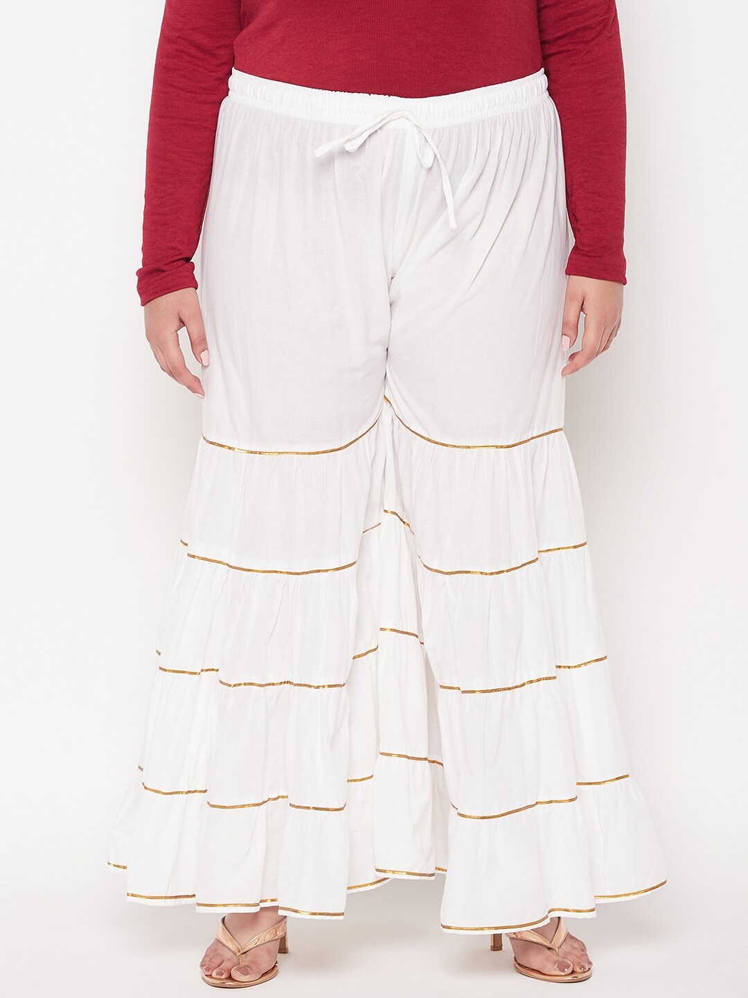 

CLORA CREATION PLUS Women Flared Cotton Sharara, White